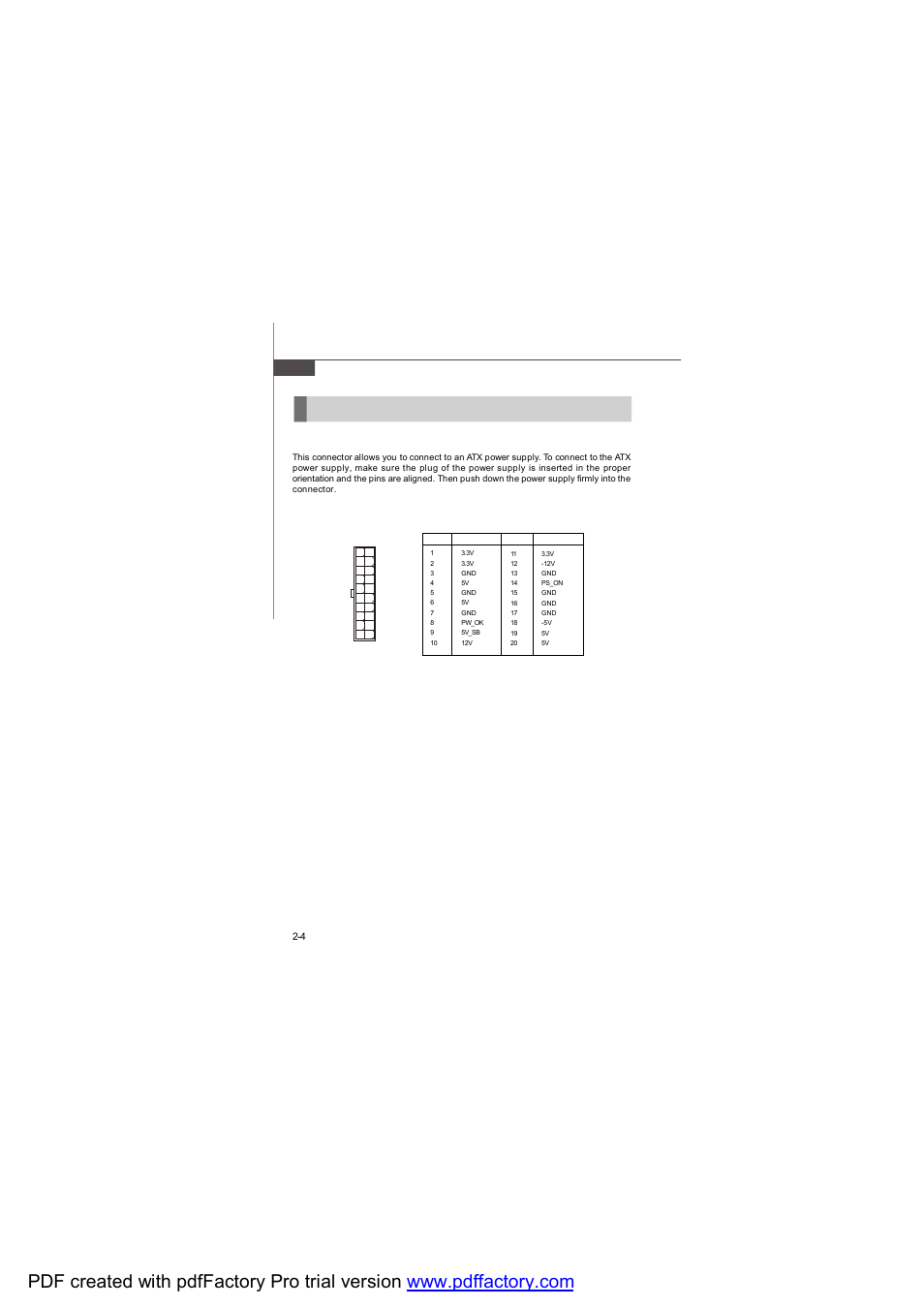 Power supply, Atx 20-pin system power connector: atx1 | MSI FUZZY CX700D User Manual | Page 22 / 82