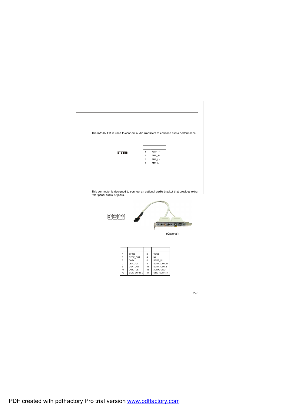 Audio amplifier connector: jaud1, Front audio connector: jaud2 | MSI FUZZY CX700D User Manual | Page 27 / 82