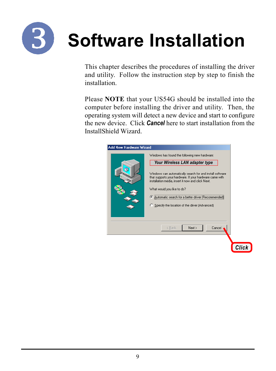 Software installation | MSI US54G User Manual | Page 14 / 41