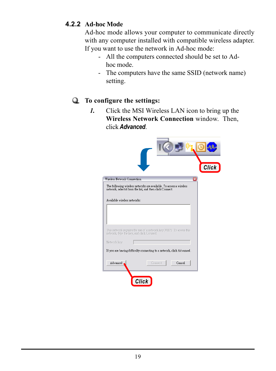 2 ad-hoc mode | MSI US54G User Manual | Page 24 / 41