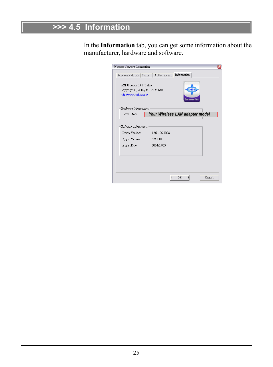 5 information | MSI US54G User Manual | Page 30 / 41