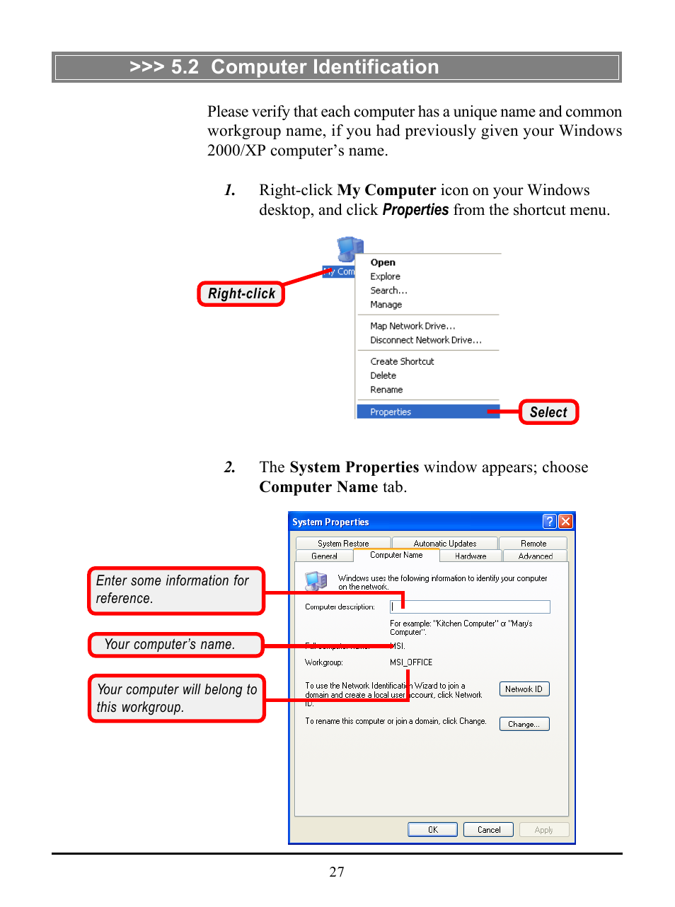 2 computer identification | MSI US54G User Manual | Page 32 / 41