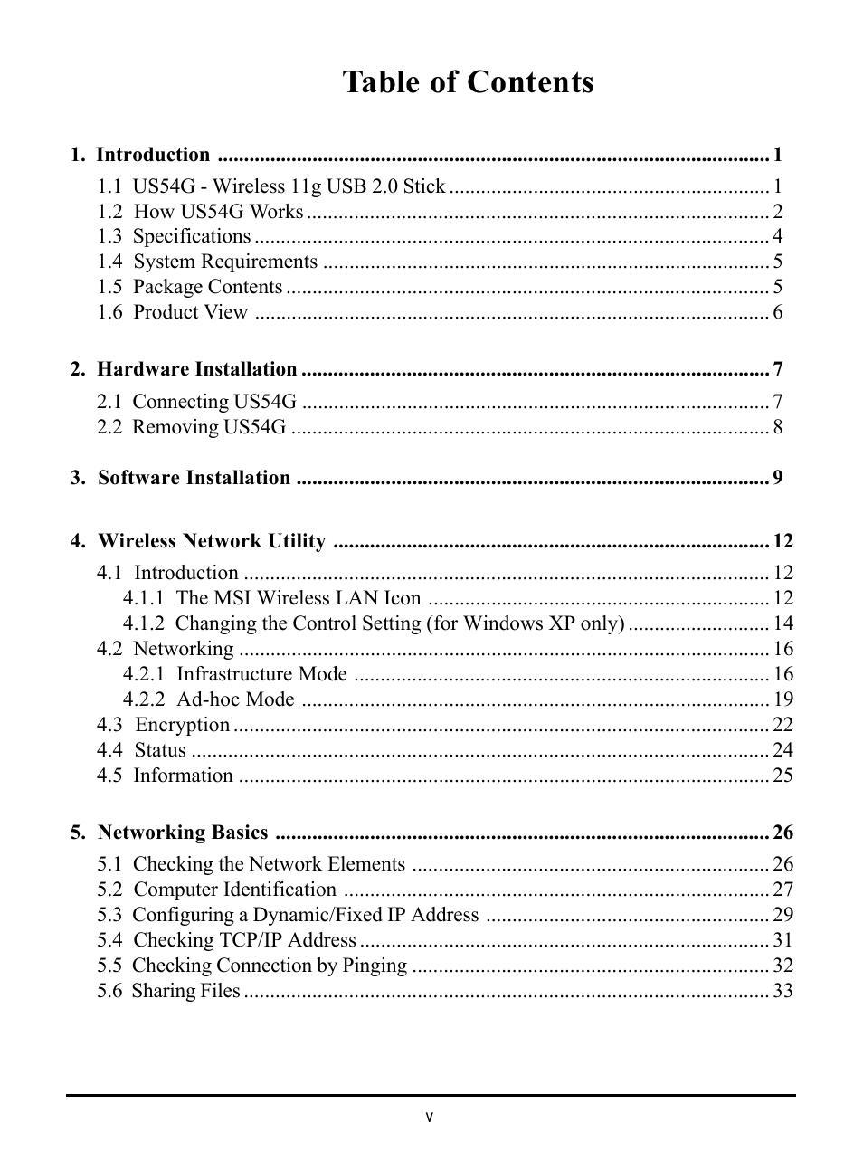 MSI US54G User Manual | Page 5 / 41