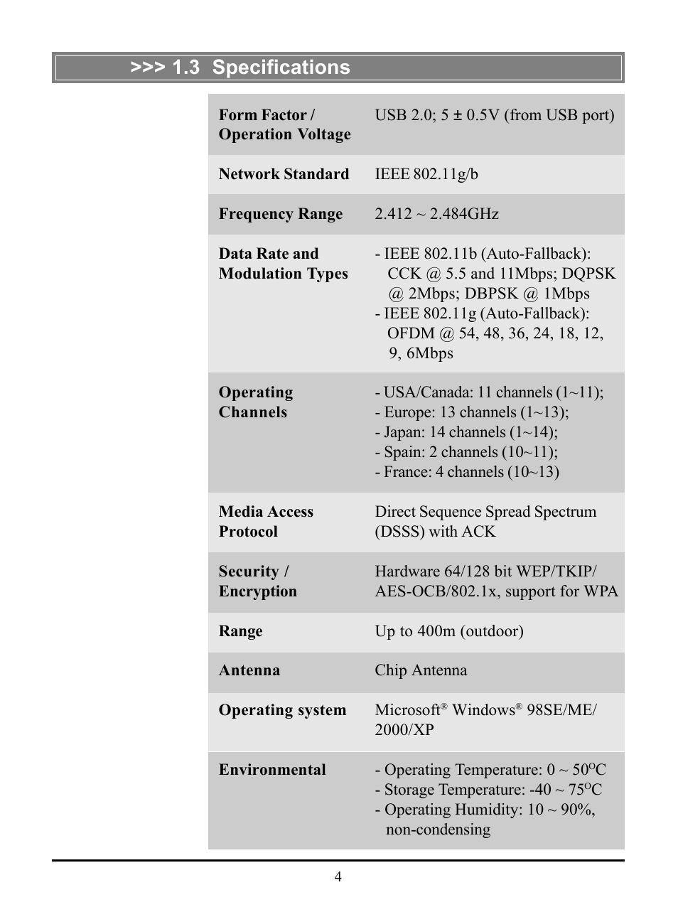 3 specifications | MSI US54G User Manual | Page 9 / 41
