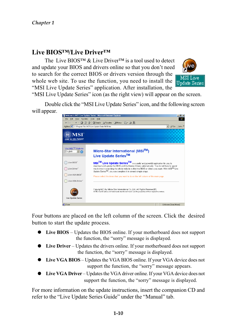 Live bios/live driver | MSI MS-6566 User Manual | Page 17 / 85