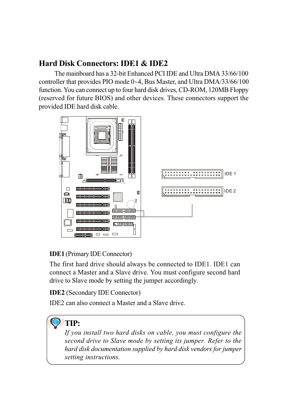 Hard disk connectors: ide1 & ide2 | MSI MS-6566 User Manual | Page 30 / 85