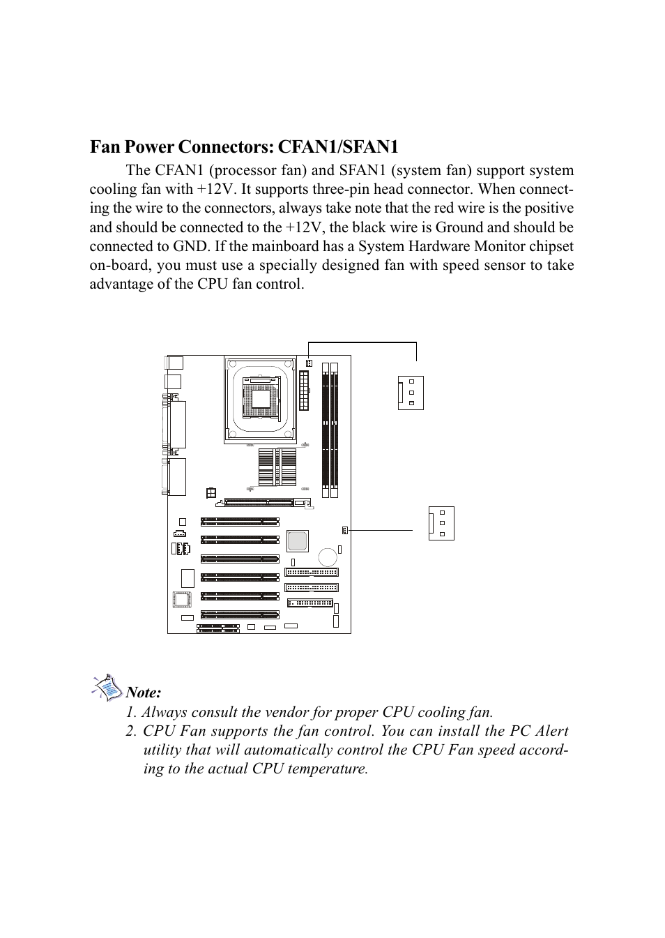 Fan power connectors: cfan1/sfan1 | MSI MS-6566 User Manual | Page 32 / 85