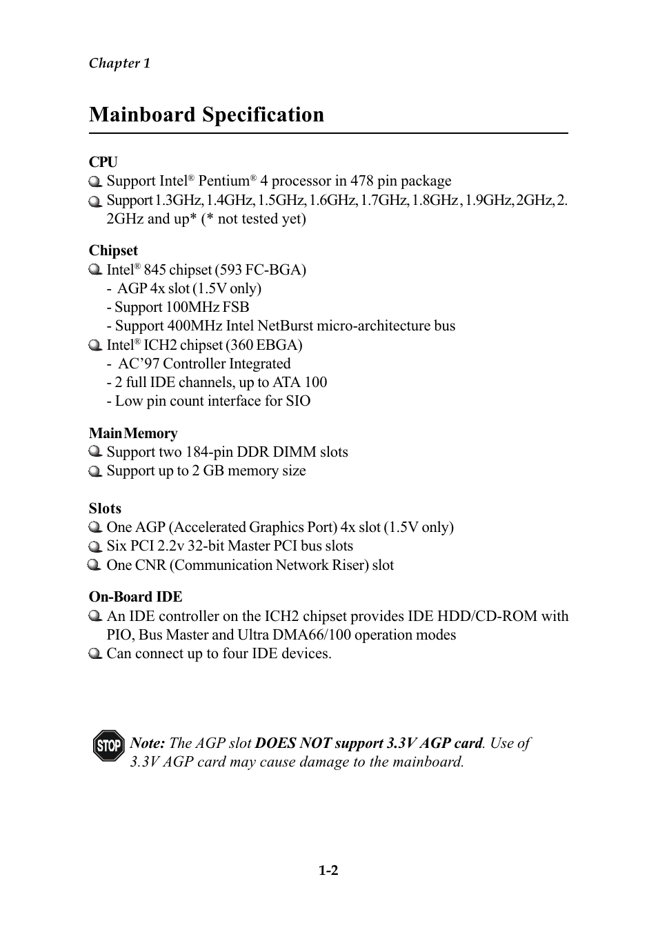 Mainboard specification | MSI MS-6566 User Manual | Page 9 / 85