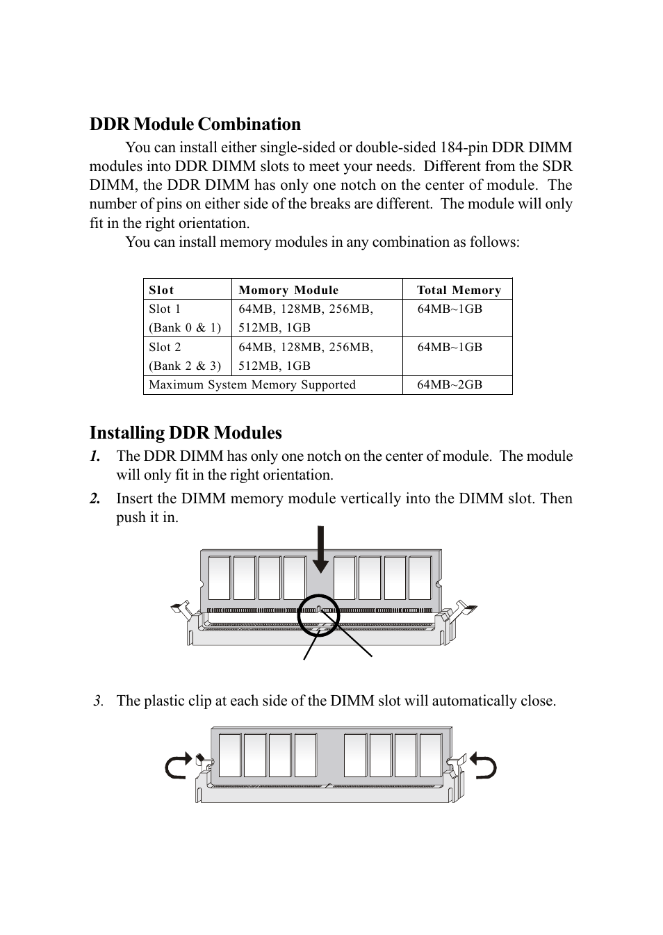 Ddr module combination, Installing ddr modules | MSI G52-MA00542 User Manual | Page 18 / 68