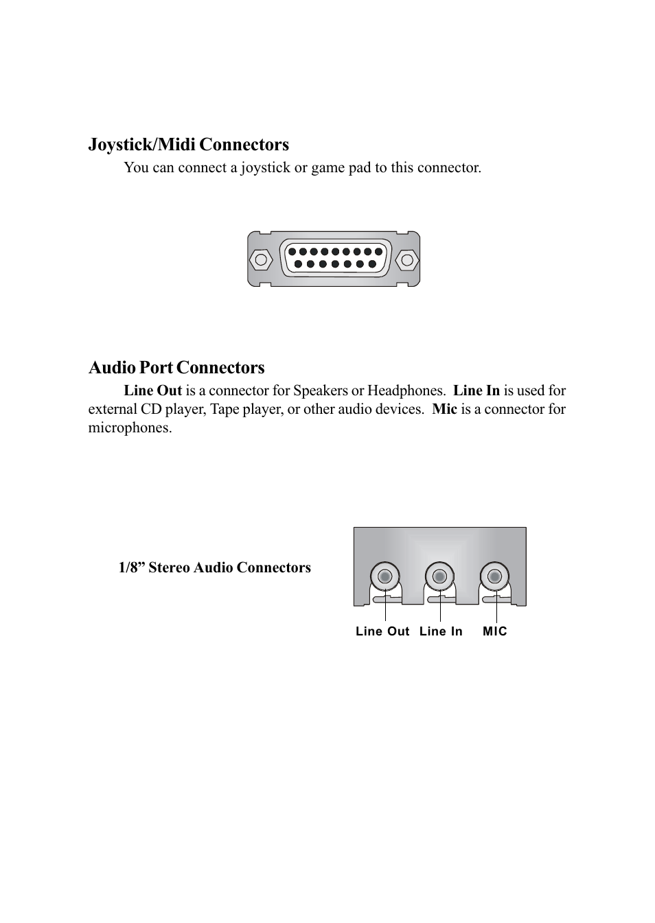 Joystick/midi connectors, Audio port connectors | MSI G52-MA00542 User Manual | Page 22 / 68