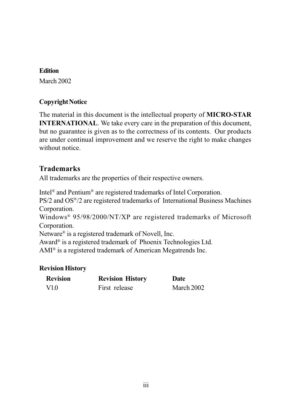 Trademarks | MSI G52-MA00542 User Manual | Page 3 / 68