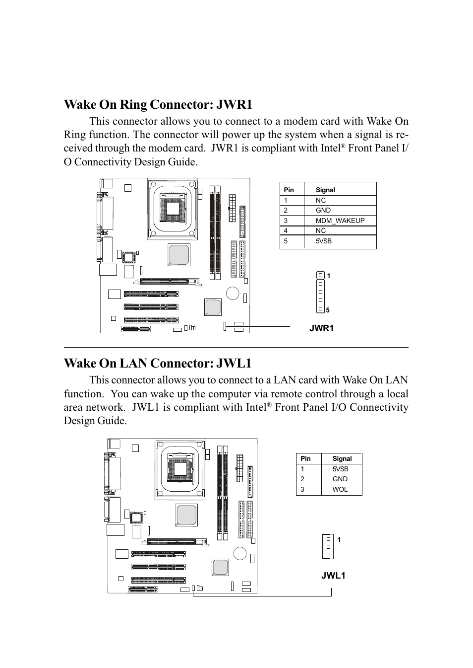Wake on ring connector: jwr1, Wake on lan connector: jwl1, Front panel i/ o connectivity design guide | Front panel i/o connectivity design guide, Chapter 2 2-18 | MSI G52-MA00542 User Manual | Page 30 / 68