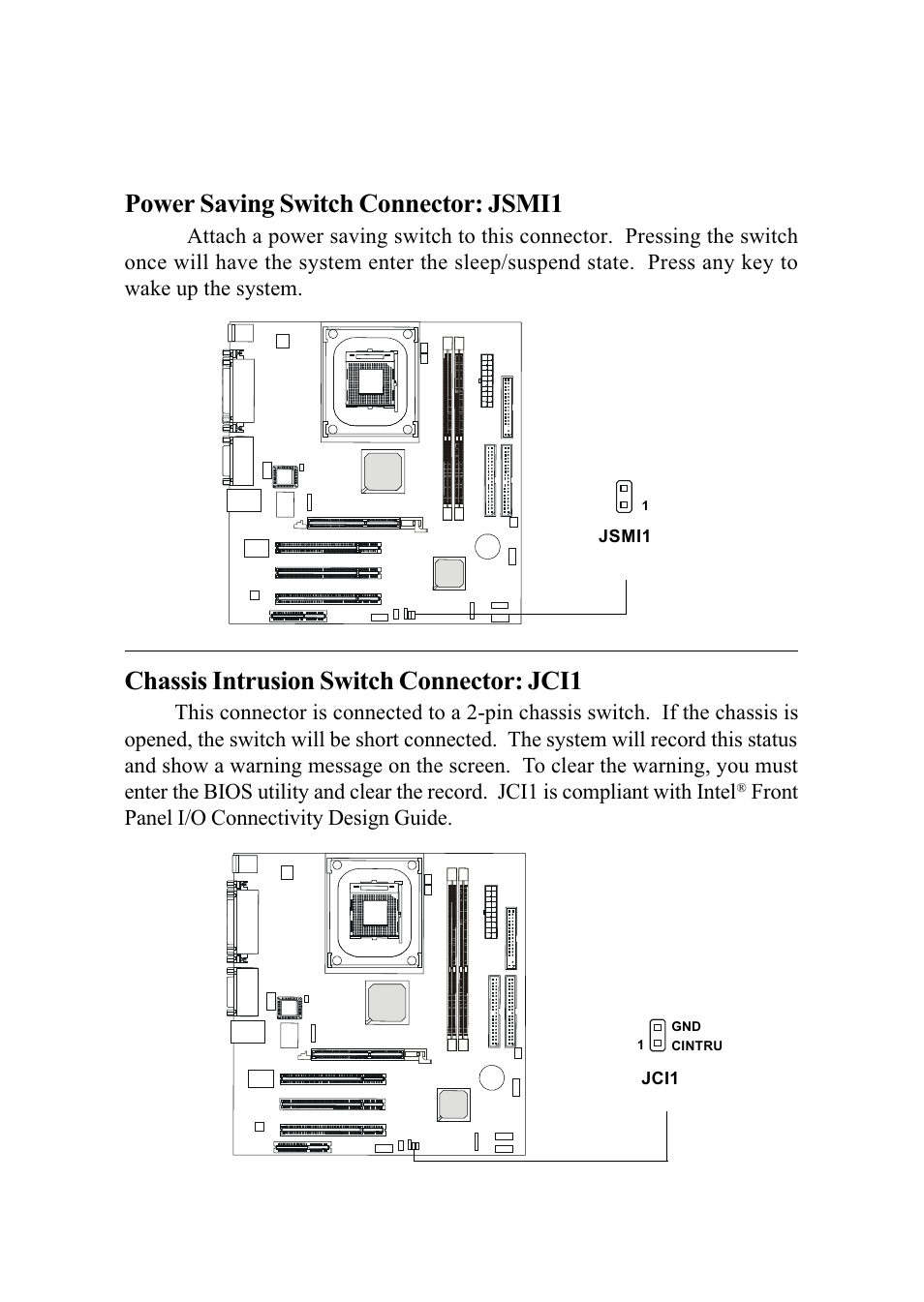 Chassis intrusion switch connector: jci1, Power saving switch connector: jsmi1 | MSI G52-MA00542 User Manual | Page 31 / 68