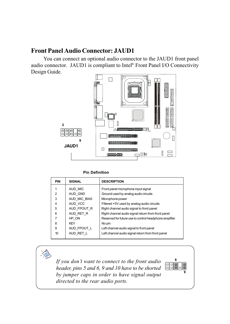 Front panel audio connector: jaud1, Hardware setup 2-21 | MSI G52-MA00542 User Manual | Page 33 / 68