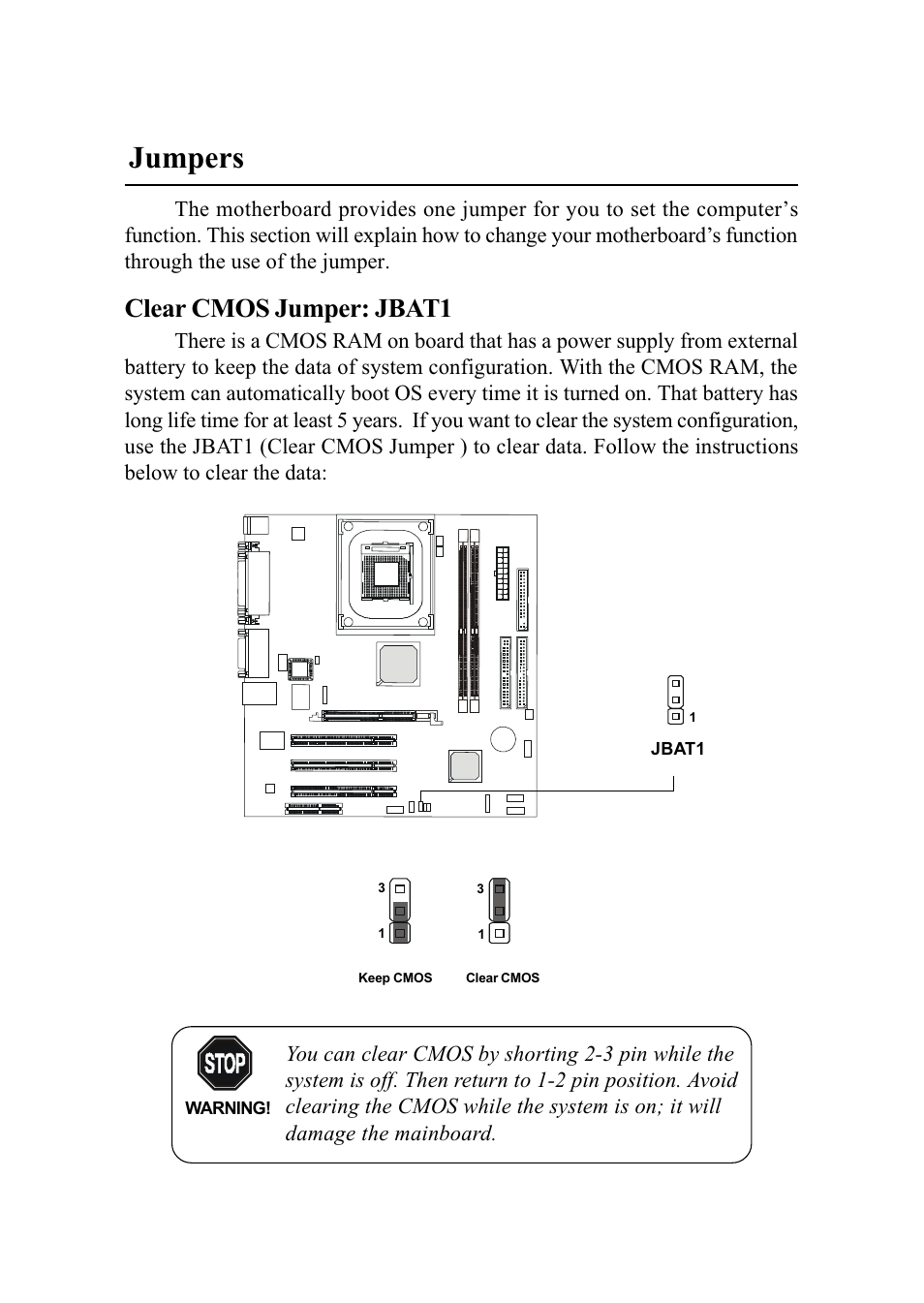 Jumpers, Clear cmos jumper: jbat1 | MSI G52-MA00542 User Manual | Page 35 / 68