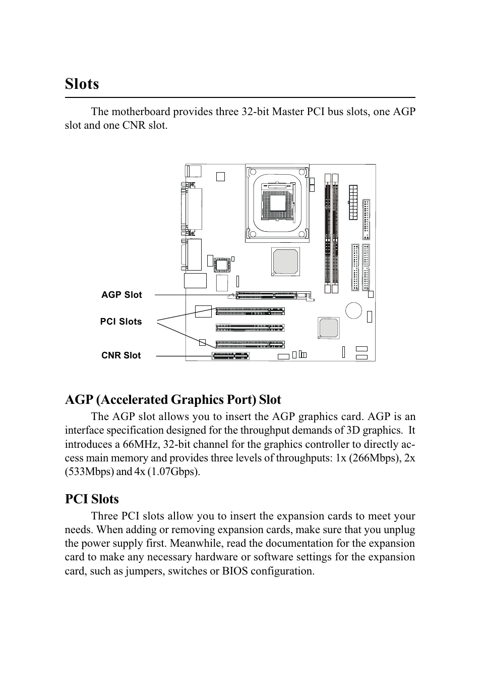 Slots, Agp (accelerated graphics port) slot, Pci slots | MSI G52-MA00542 User Manual | Page 37 / 68