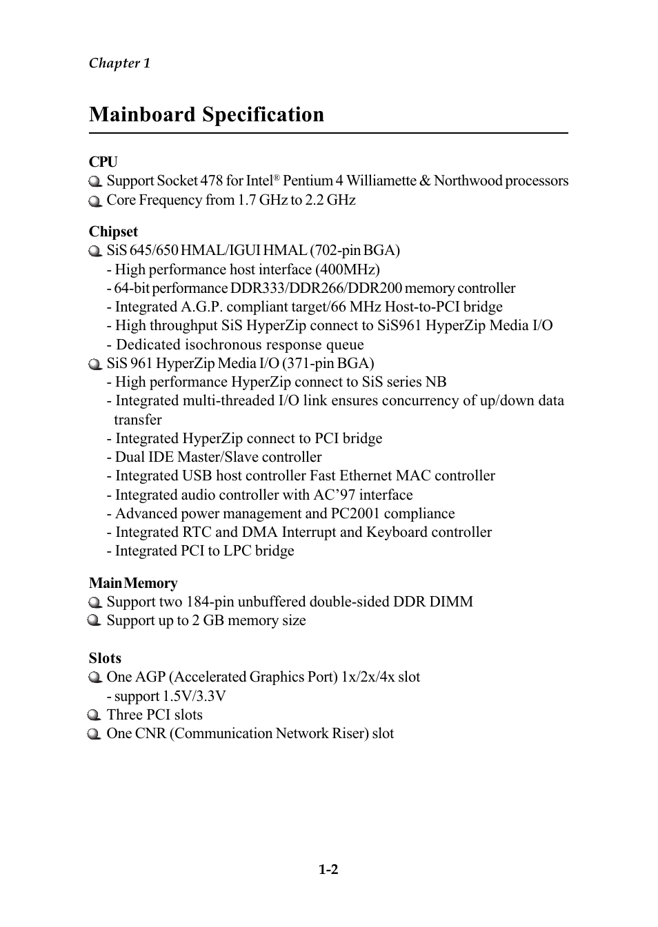 Mainboard specification | MSI G52-MA00542 User Manual | Page 9 / 68