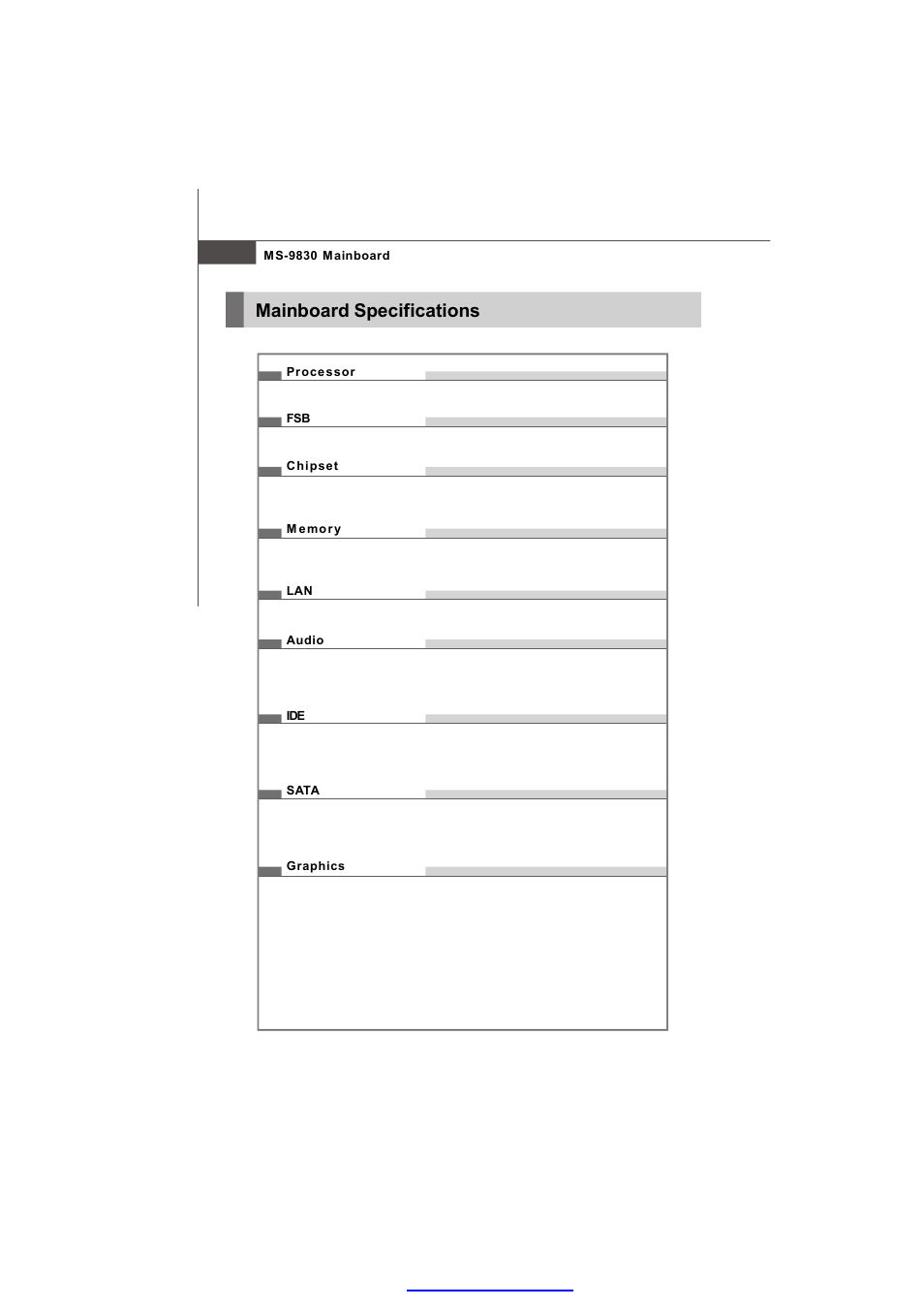 Mainboard specifications | MSI IM-945GSE SERIES MS-9830 User Manual | Page 10 / 83