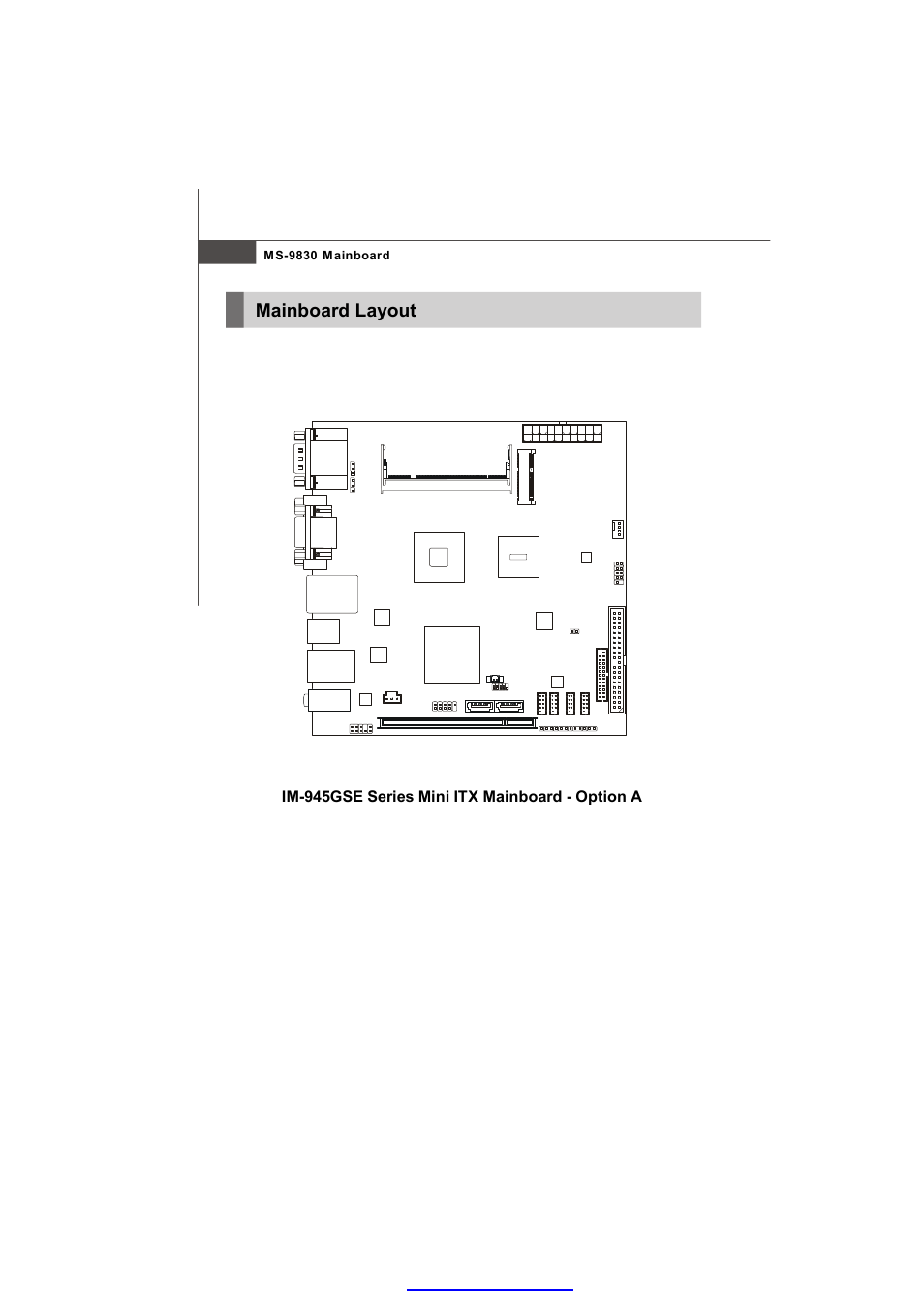 Mainboard layout, Im-945gse series mini itx mainboard - option a, Ms-9830 mainboard | MSI IM-945GSE SERIES MS-9830 User Manual | Page 14 / 83