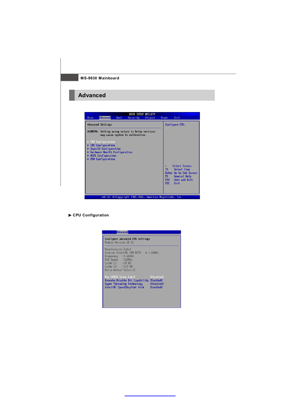 Advanced | MSI IM-945GSE SERIES MS-9830 User Manual | Page 54 / 83