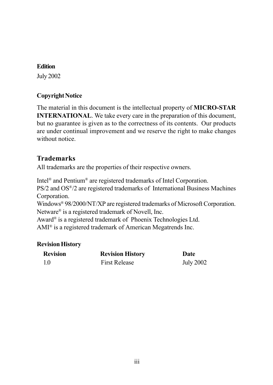 Trademarks | MSI G52-MA00628 User Manual | Page 3 / 85