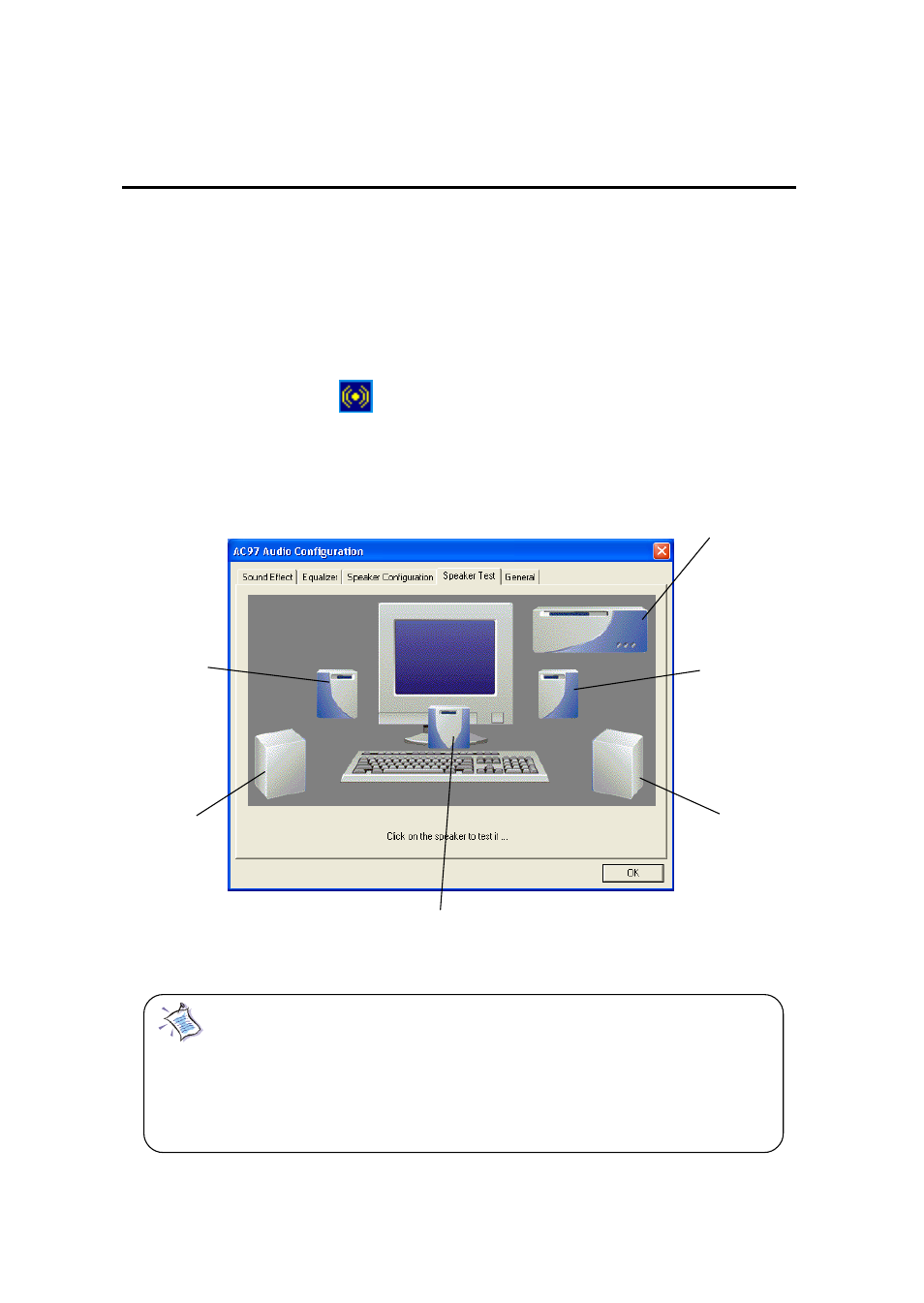 Testing the connected speakers, Testing each speaker | MSI G52-MA00628 User Manual | Page 80 / 85