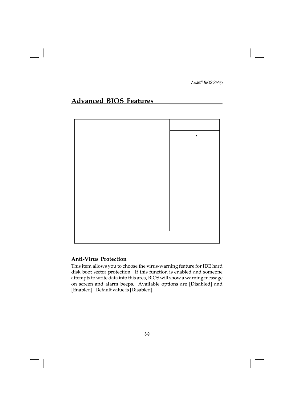 Advanced bios features, Anti-virus protection | MSI ATX Motherboard G52-MA00362 User Manual | Page 52 / 84