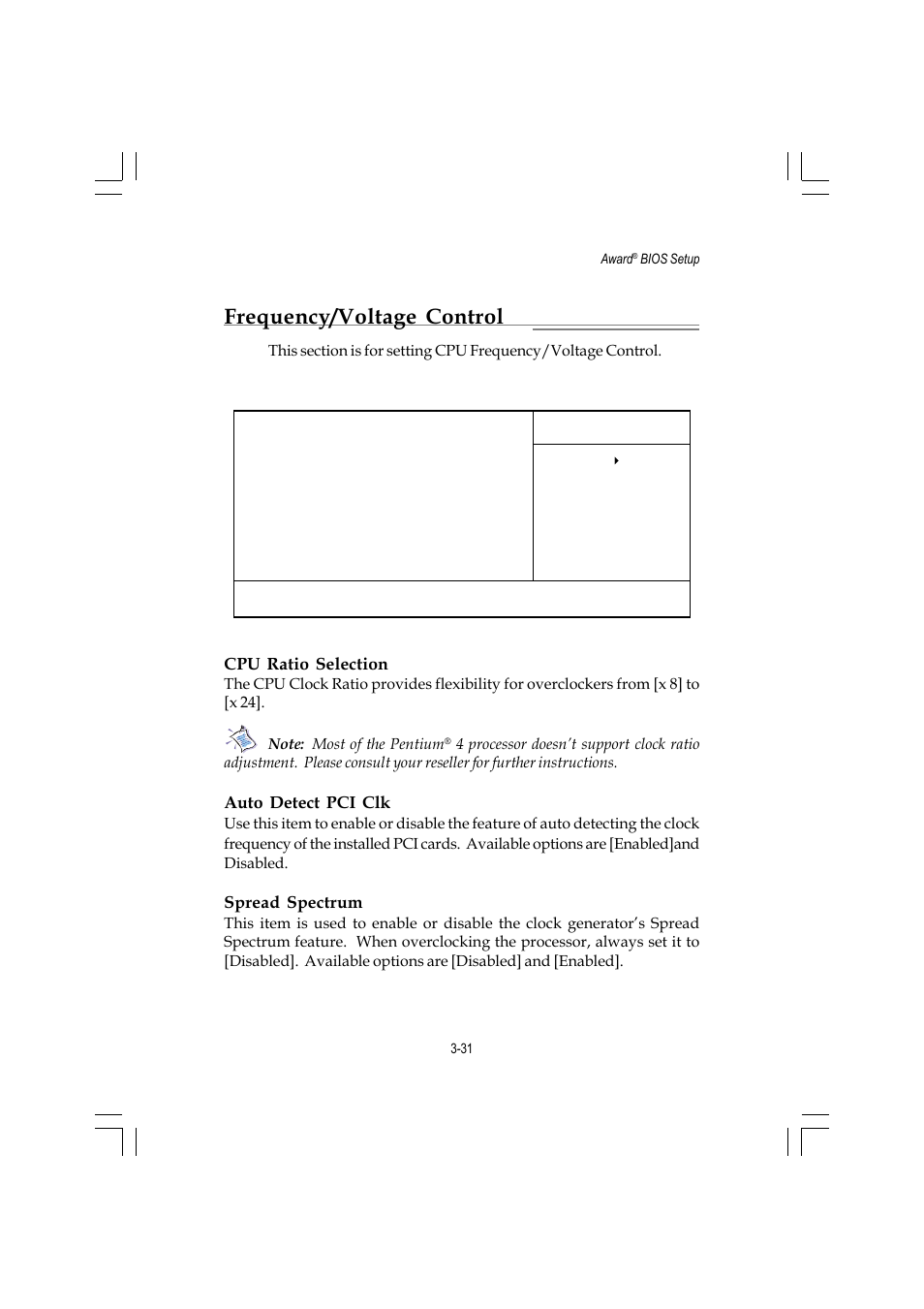 Frequency/voltage control, Cpu ratio selection, Auto detect pci clk | Spread spectrum | MSI ATX Motherboard G52-MA00362 User Manual | Page 74 / 84