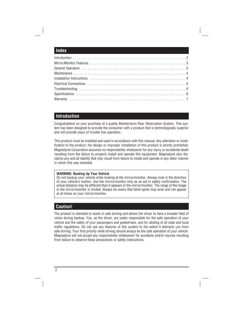 Magnadyne REARVIEW MIRROR/MONITOR M35 User Manual | Page 2 / 8