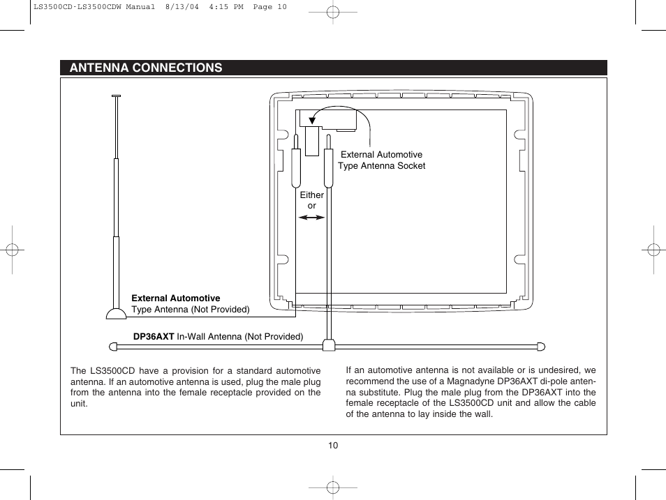 Antenna connections | Magnadyne LS3500CDB User Manual | Page 10 / 12