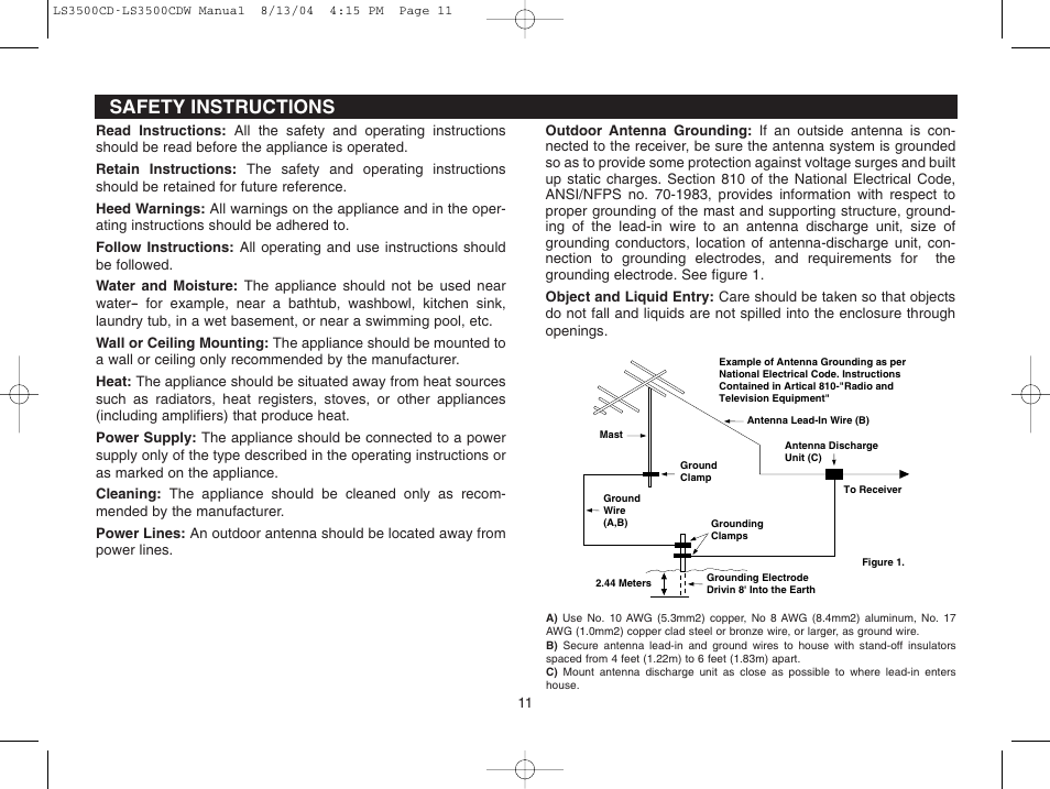 Safety instructions | Magnadyne LS3500CDB User Manual | Page 11 / 12