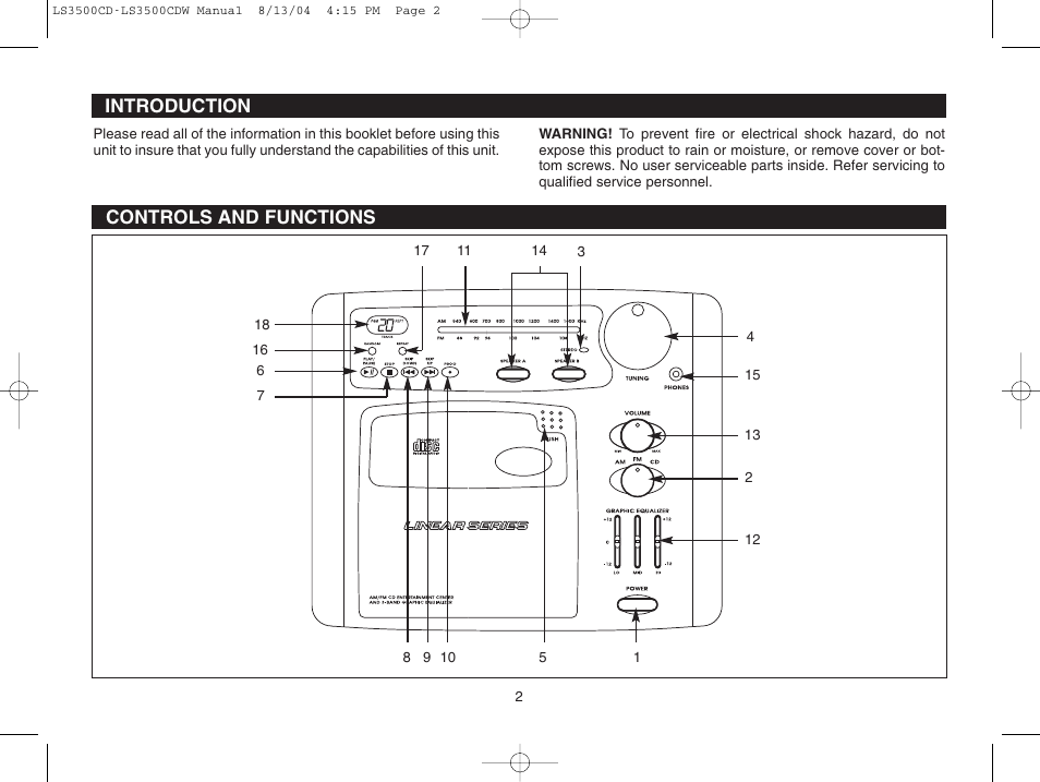 Introduction, Controls and functions | Magnadyne LS3500CDB User Manual | Page 2 / 12