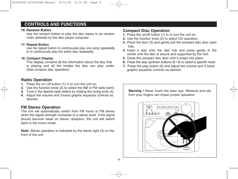 Controls and functions | Magnadyne LS3500CDB User Manual | Page 4 / 12