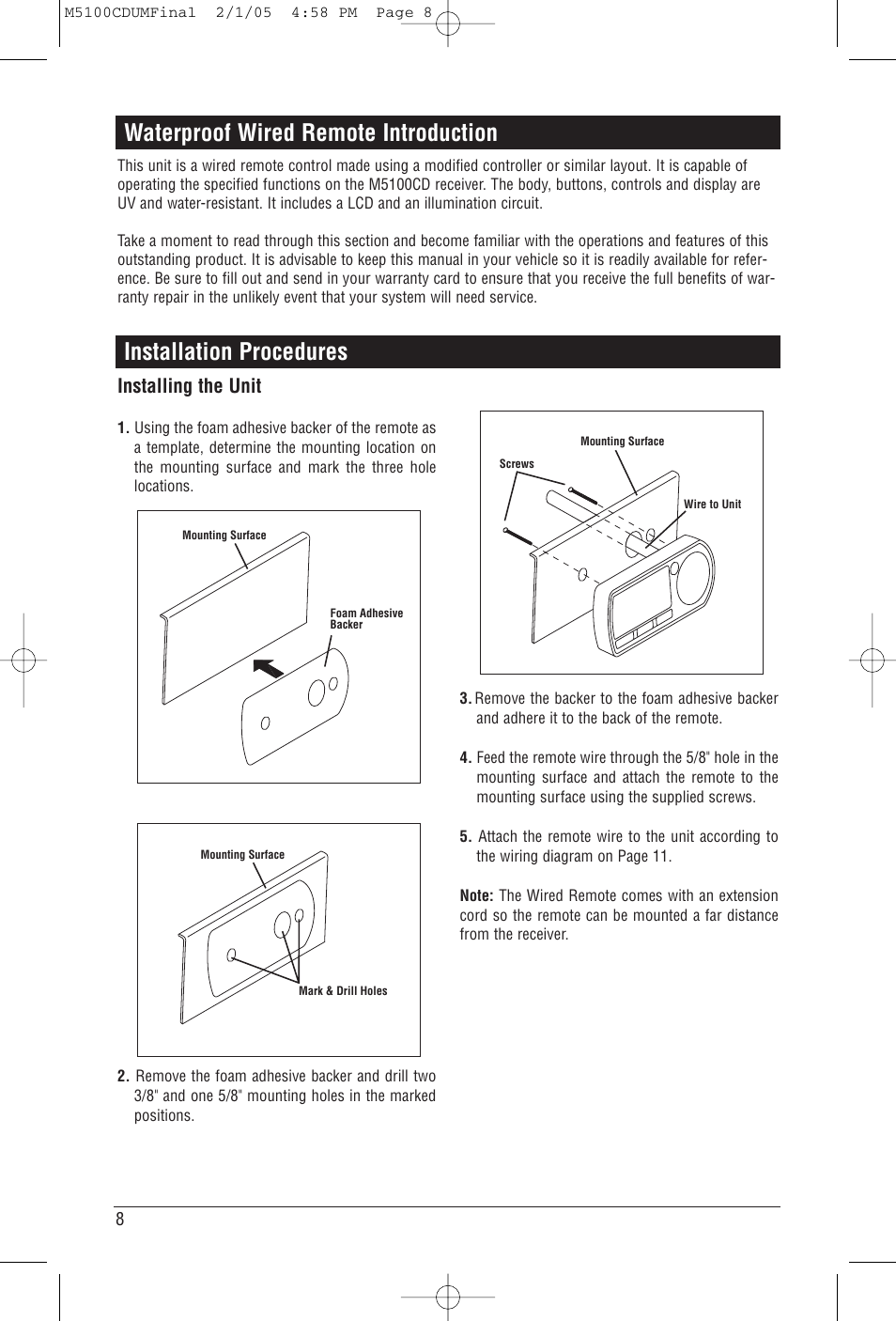 Installing the unit | Magnadyne M5100CD User Manual | Page 8 / 15