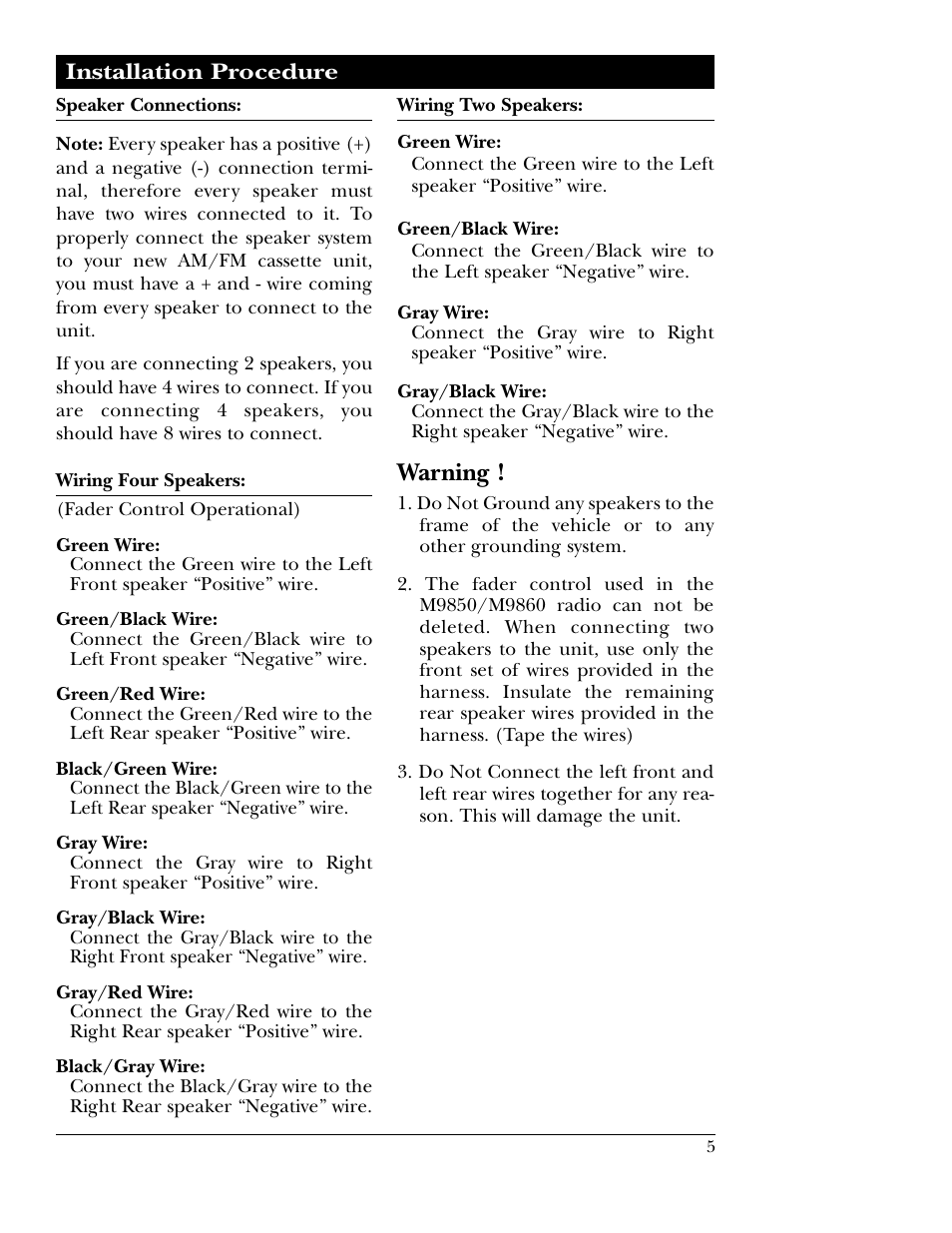 Warning, Installation procedure | Magnadyne M9860f User Manual | Page 5 / 16