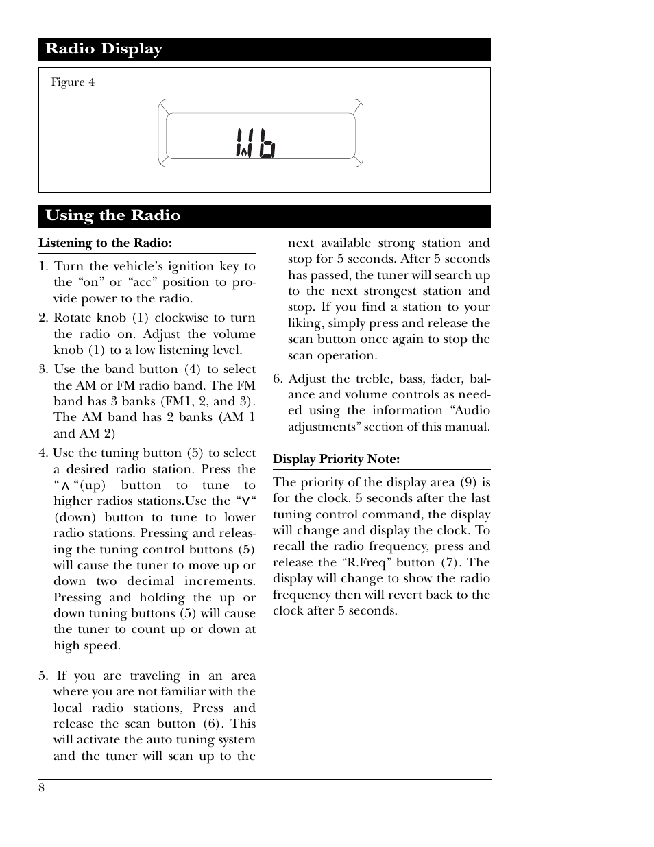 Using the radio, Radio display | Magnadyne M9860f User Manual | Page 8 / 16