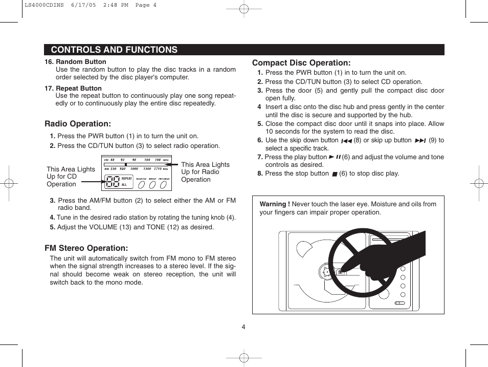 Controls and functions | Magnadyne LS4000S LS4001W User Manual | Page 4 / 12
