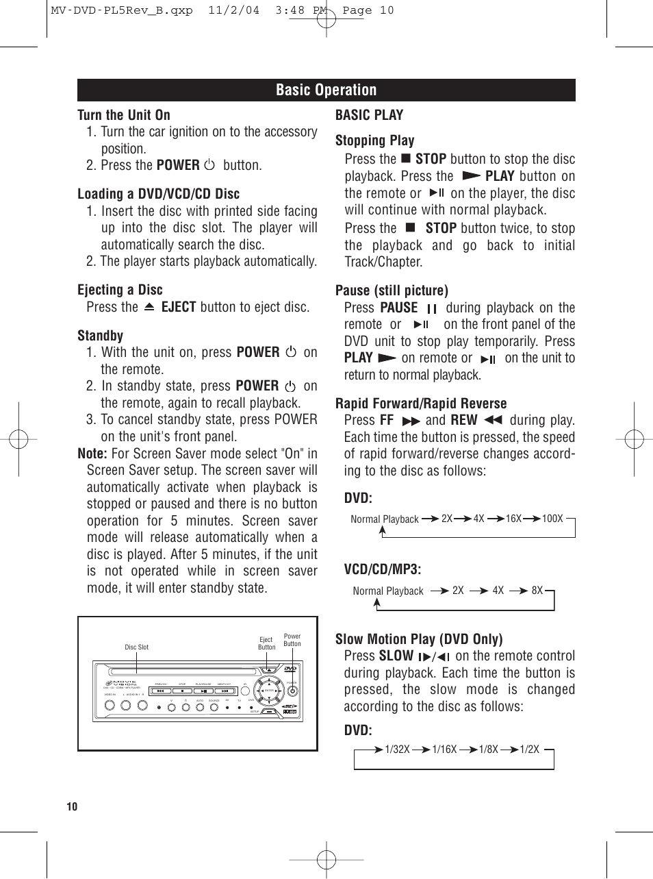 Basic operation | Magnadyne MV-DVD-PL5 User Manual | Page 10 / 24