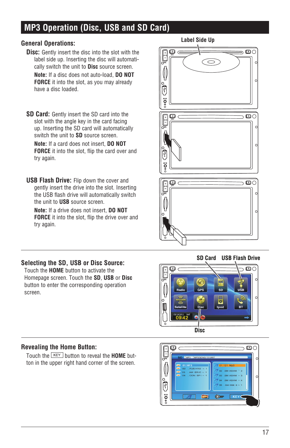 Mp3 operation (disc, usb and sd card) | Magnadyne M4-LCD User Manual | Page 17 / 56