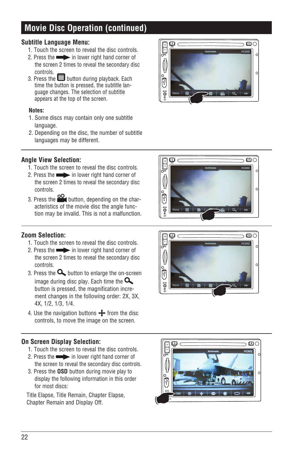Movie disc operation (continued) | Magnadyne M4-LCD User Manual | Page 22 / 56