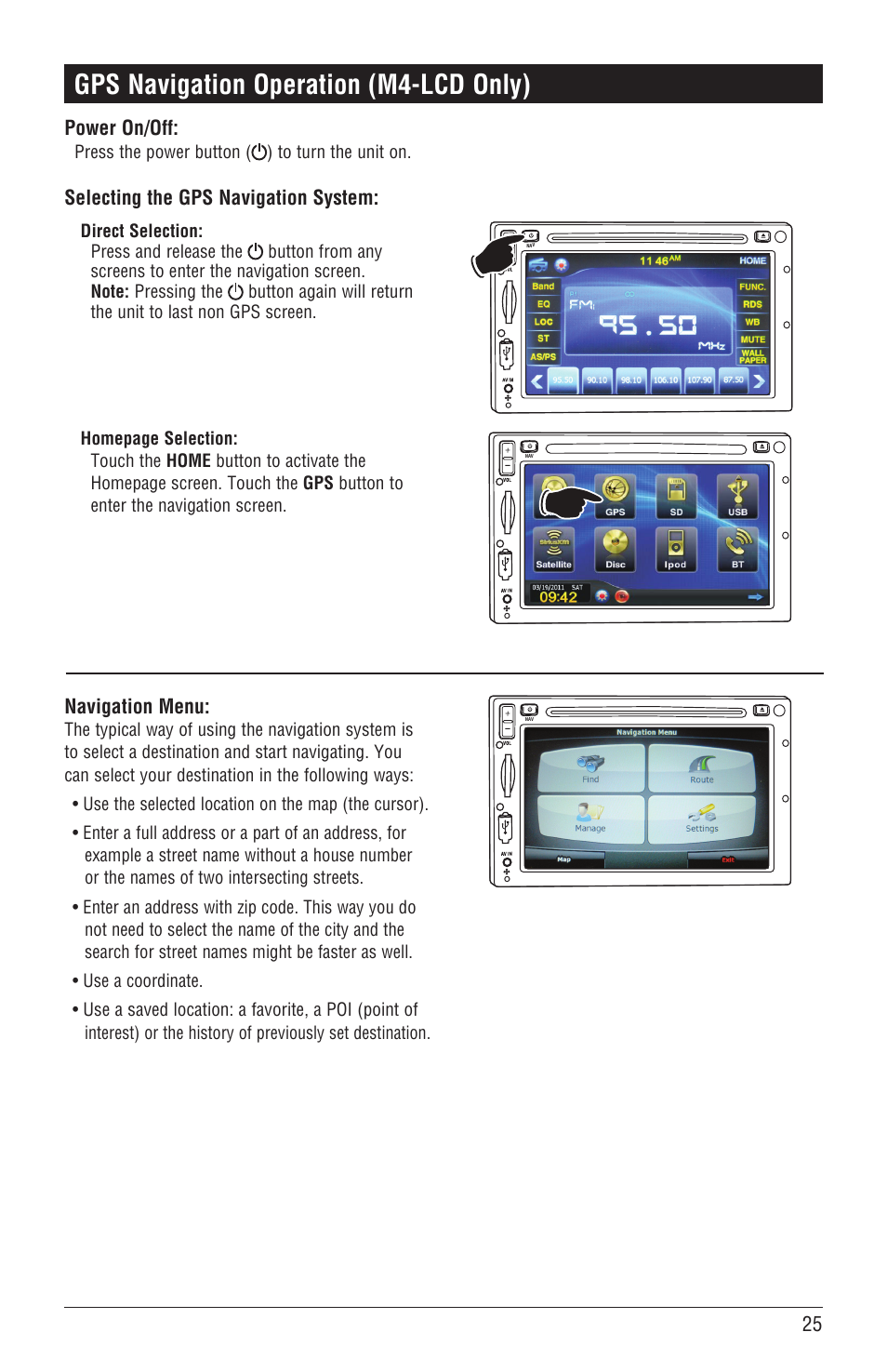 Gps navigation operation (m4-lcd only) | Magnadyne M4-LCD User Manual | Page 25 / 56