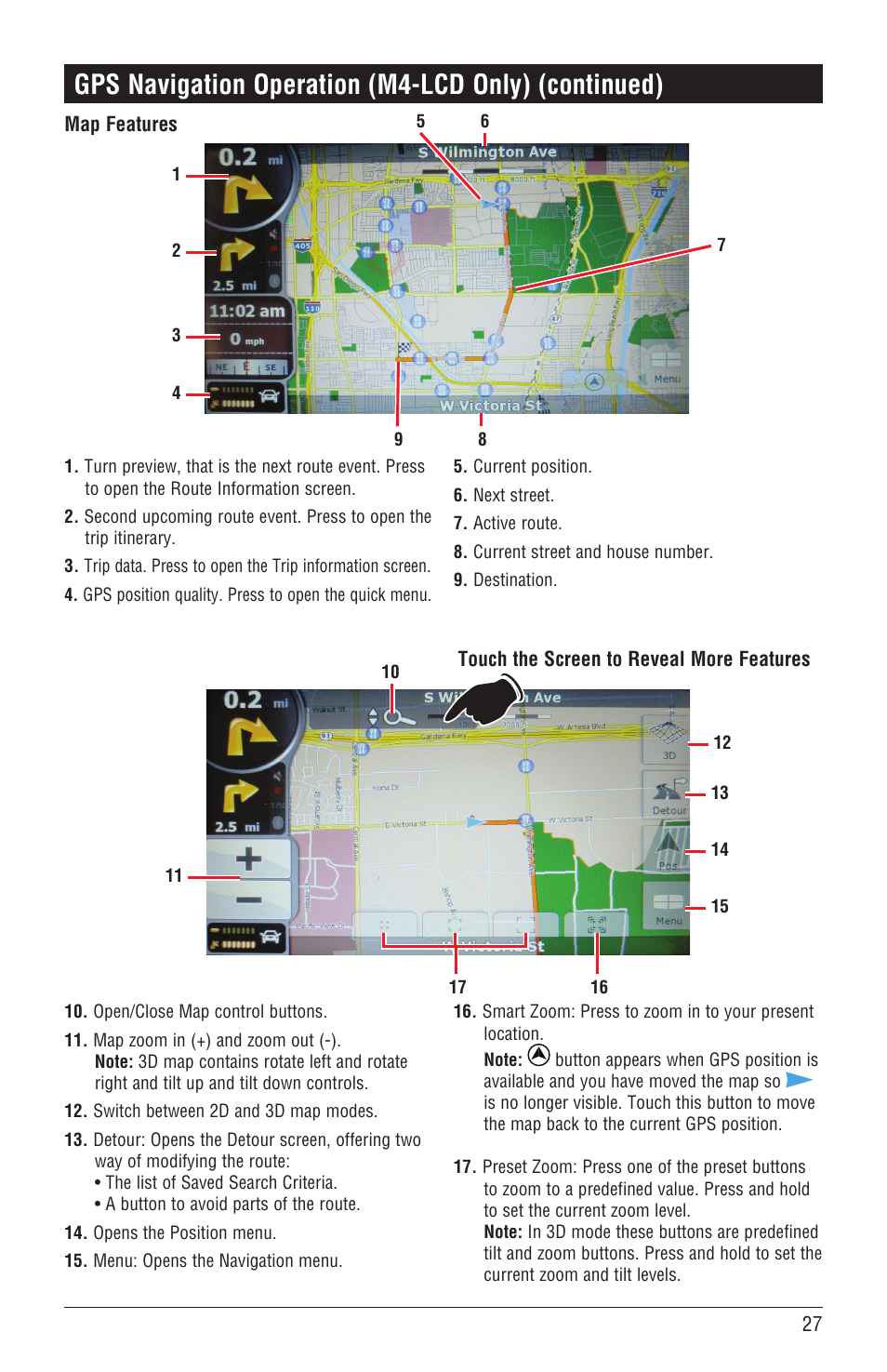 Gps navigation operation (m4-lcd only) (continued) | Magnadyne M4-LCD User Manual | Page 27 / 56