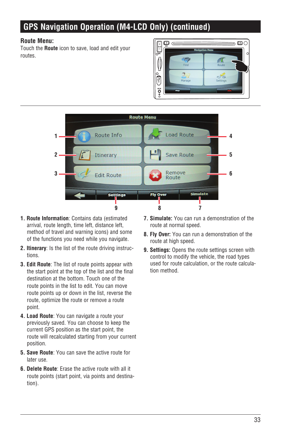 Gps navigation operation (m4-lcd only) (continued) | Magnadyne M4-LCD User Manual | Page 33 / 56
