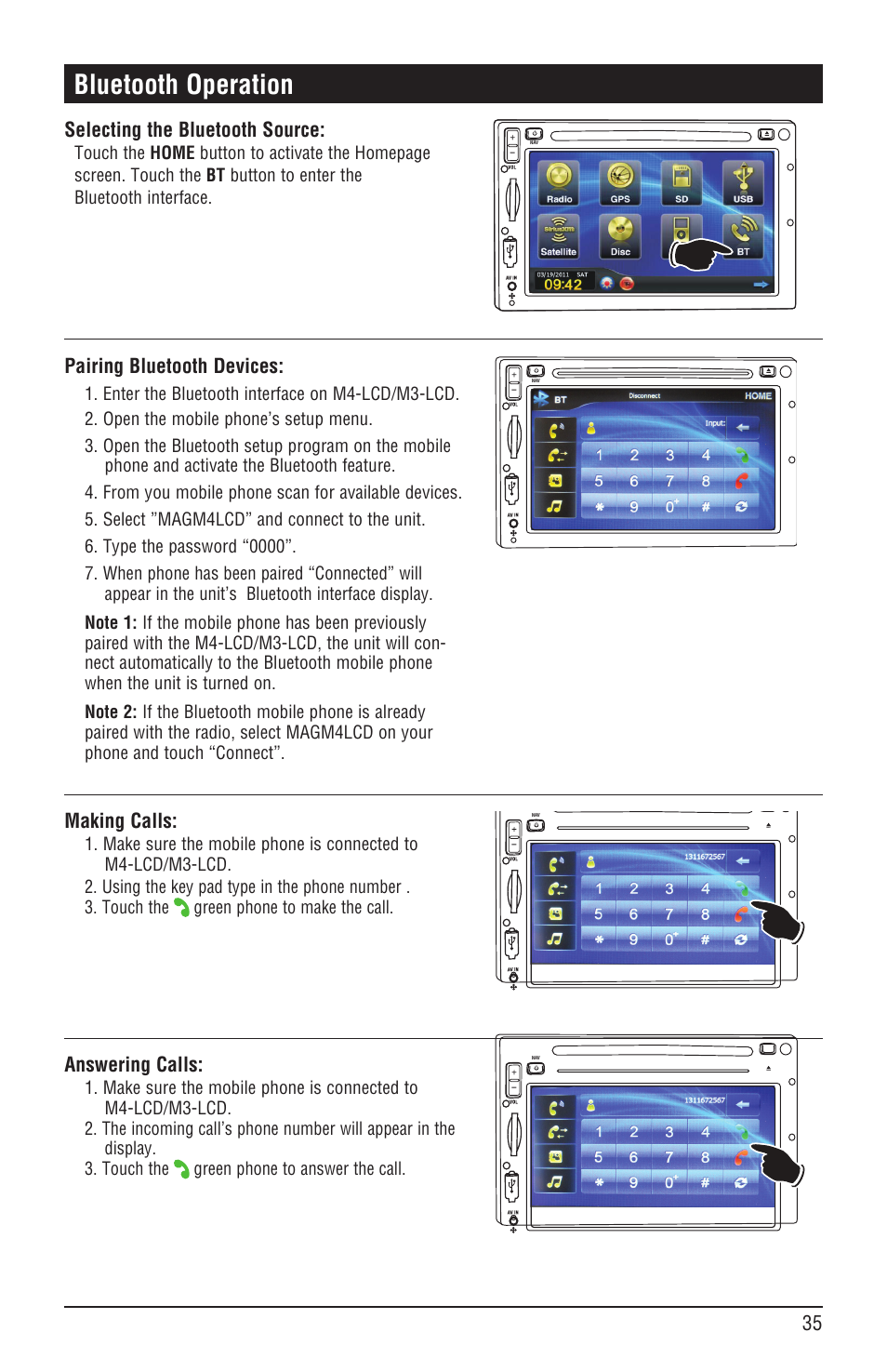 Bluetooth operation | Magnadyne M4-LCD User Manual | Page 35 / 56