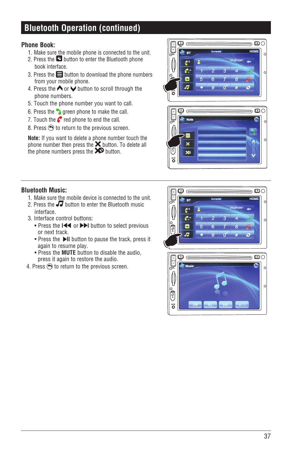 Bluetooth operation (continued) | Magnadyne M4-LCD User Manual | Page 37 / 56