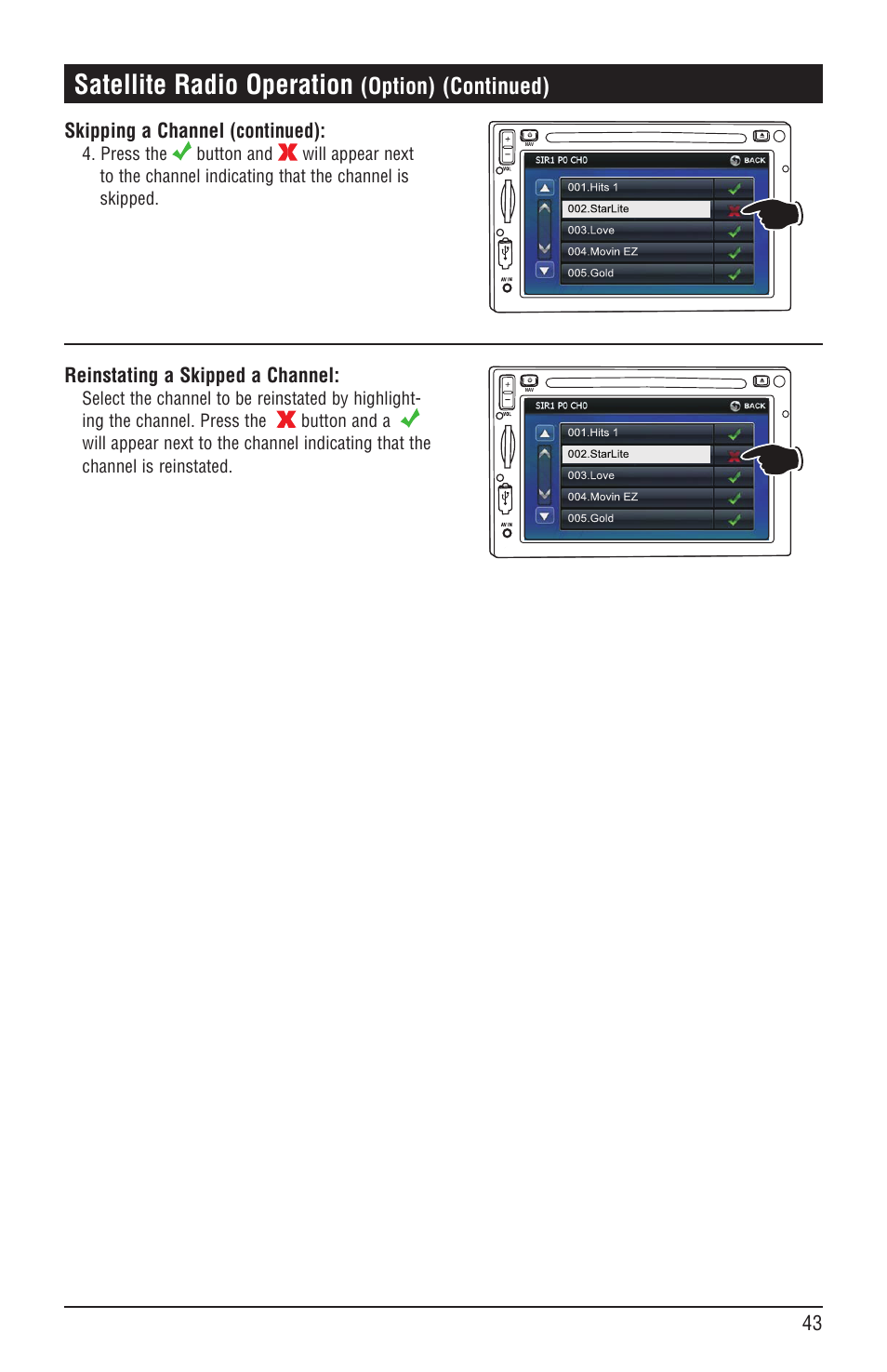 Satellite radio operation, Option), Continued) | Magnadyne M4-LCD User Manual | Page 43 / 56