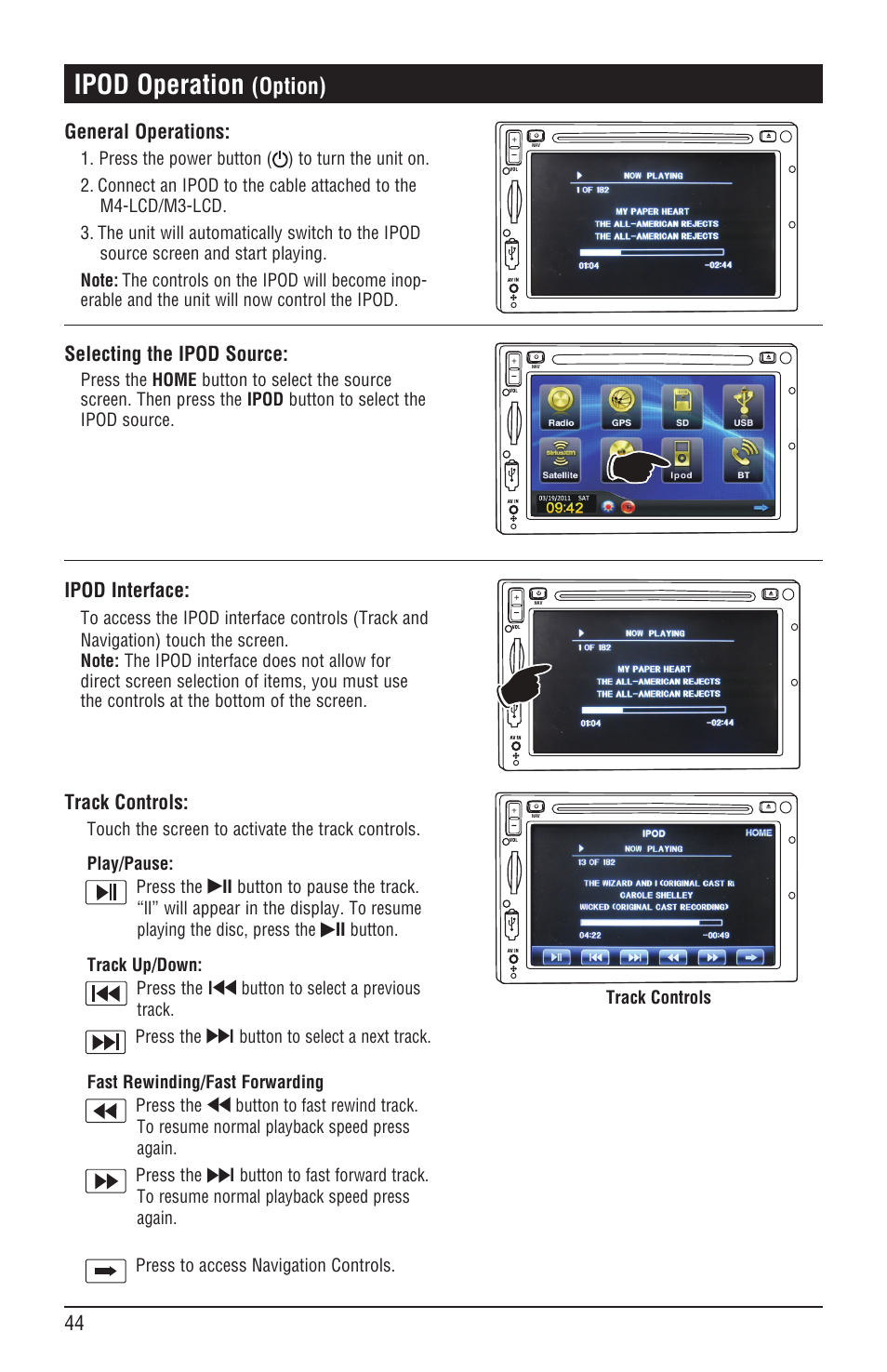 Ipod operation, Option) | Magnadyne M4-LCD User Manual | Page 44 / 56