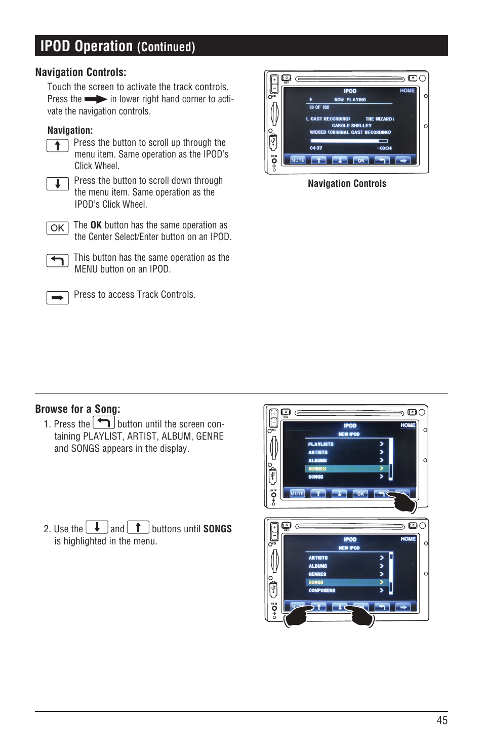 Ipod operation, Continued) | Magnadyne M4-LCD User Manual | Page 45 / 56