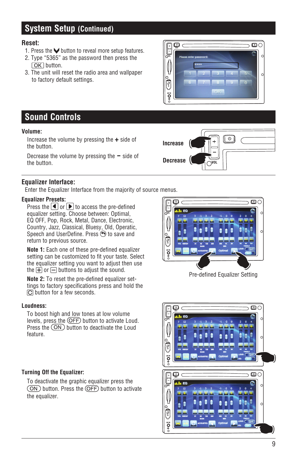 Sound controls, System setup, Continued) | Magnadyne M4-LCD User Manual | Page 9 / 56