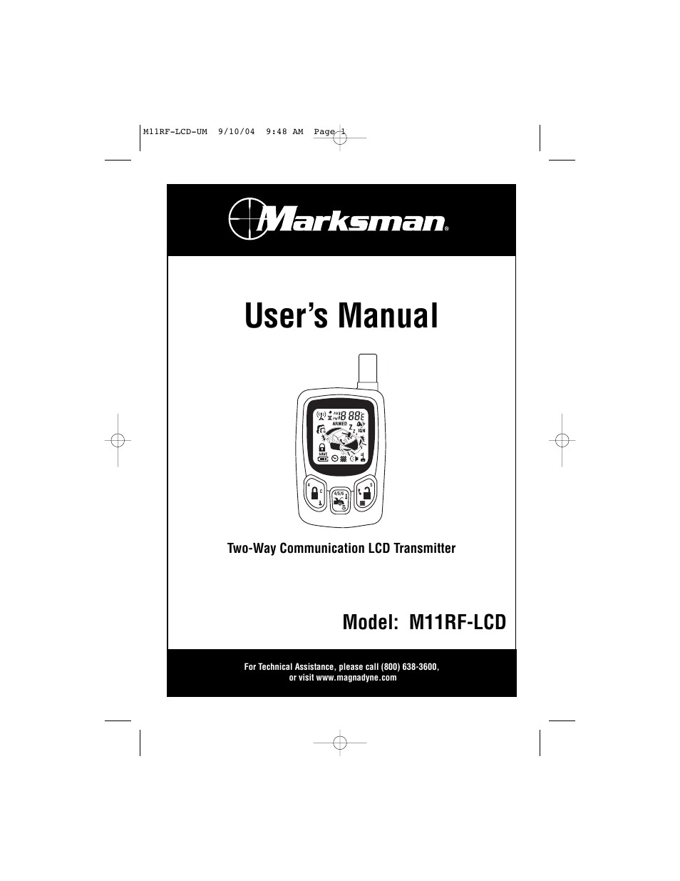 Magnadyne Marksman two-way communication LCD Transmitter M11RF-LCD User Manual | 20 pages